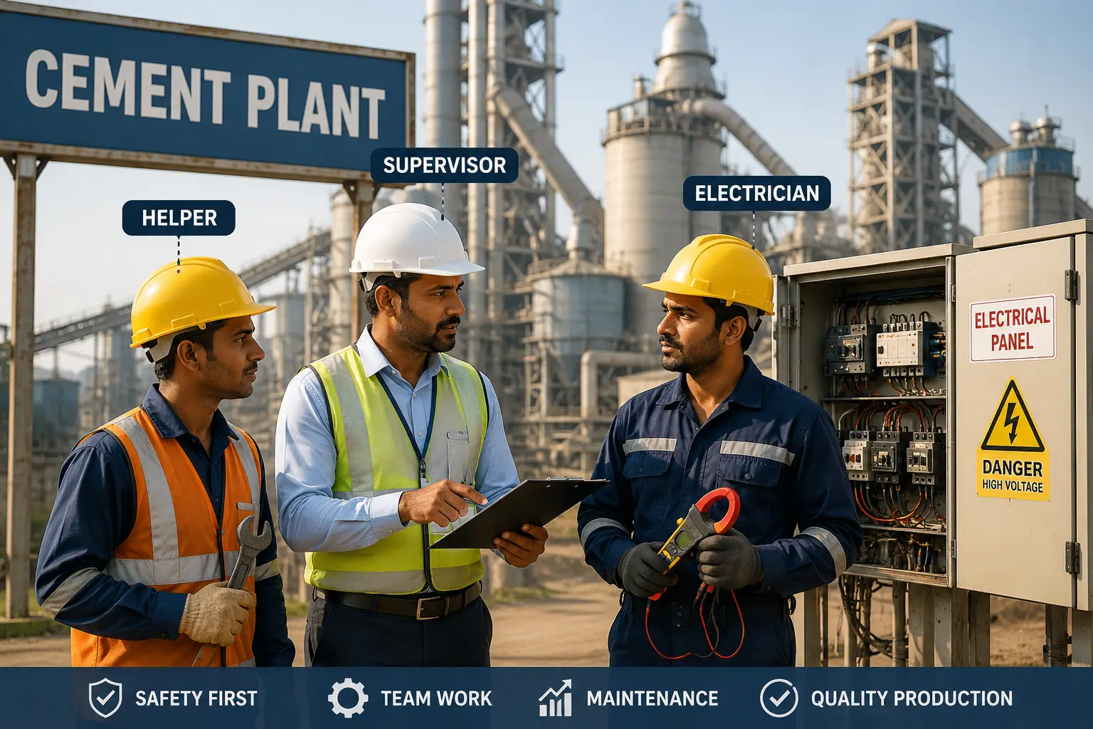 Cement Plant Workers - Supervisor, Helper and Electrician Industrial Maintenance Team